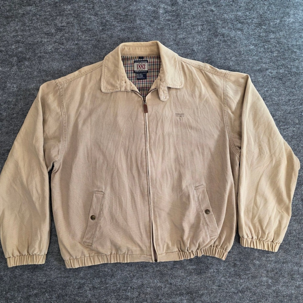 VTG Lucchese Jacket Mens‎ Large Tan 1883 Original Canvas Bomber Lined Western